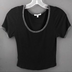 Charlotte Russe Black & Grey Short-Sleeve Crop Top
